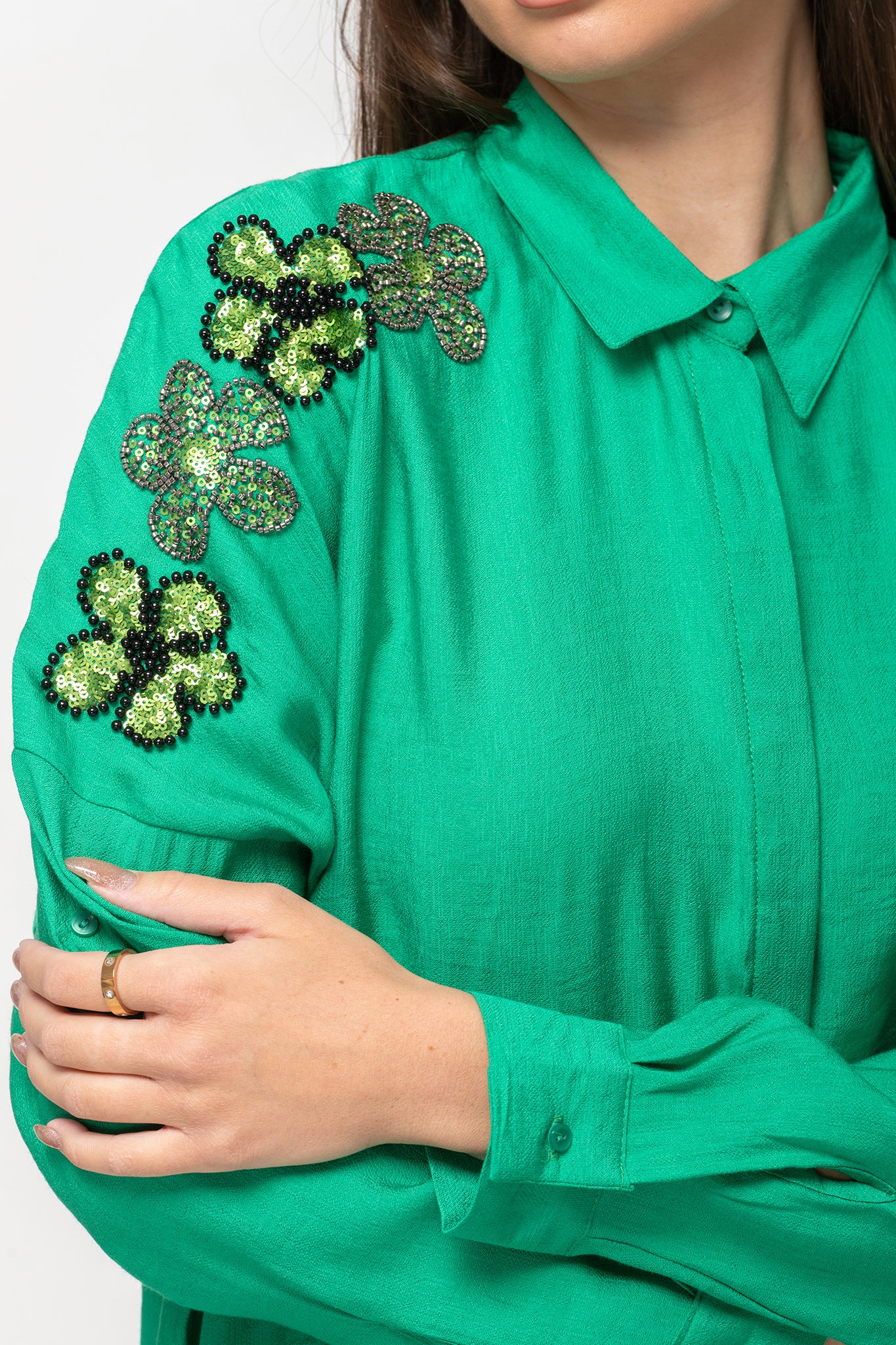 Flora Embroidered shirt- Green