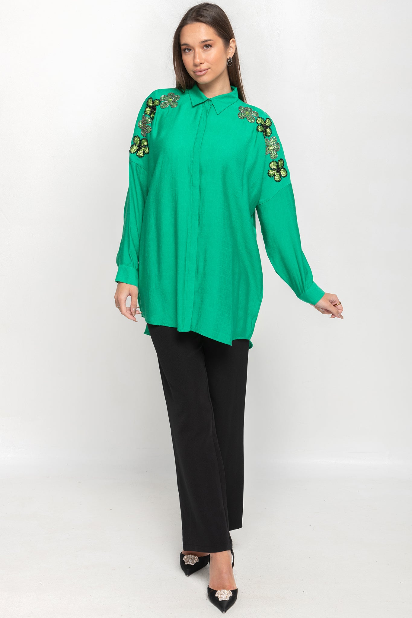 Flora Embroidered shirt- Green