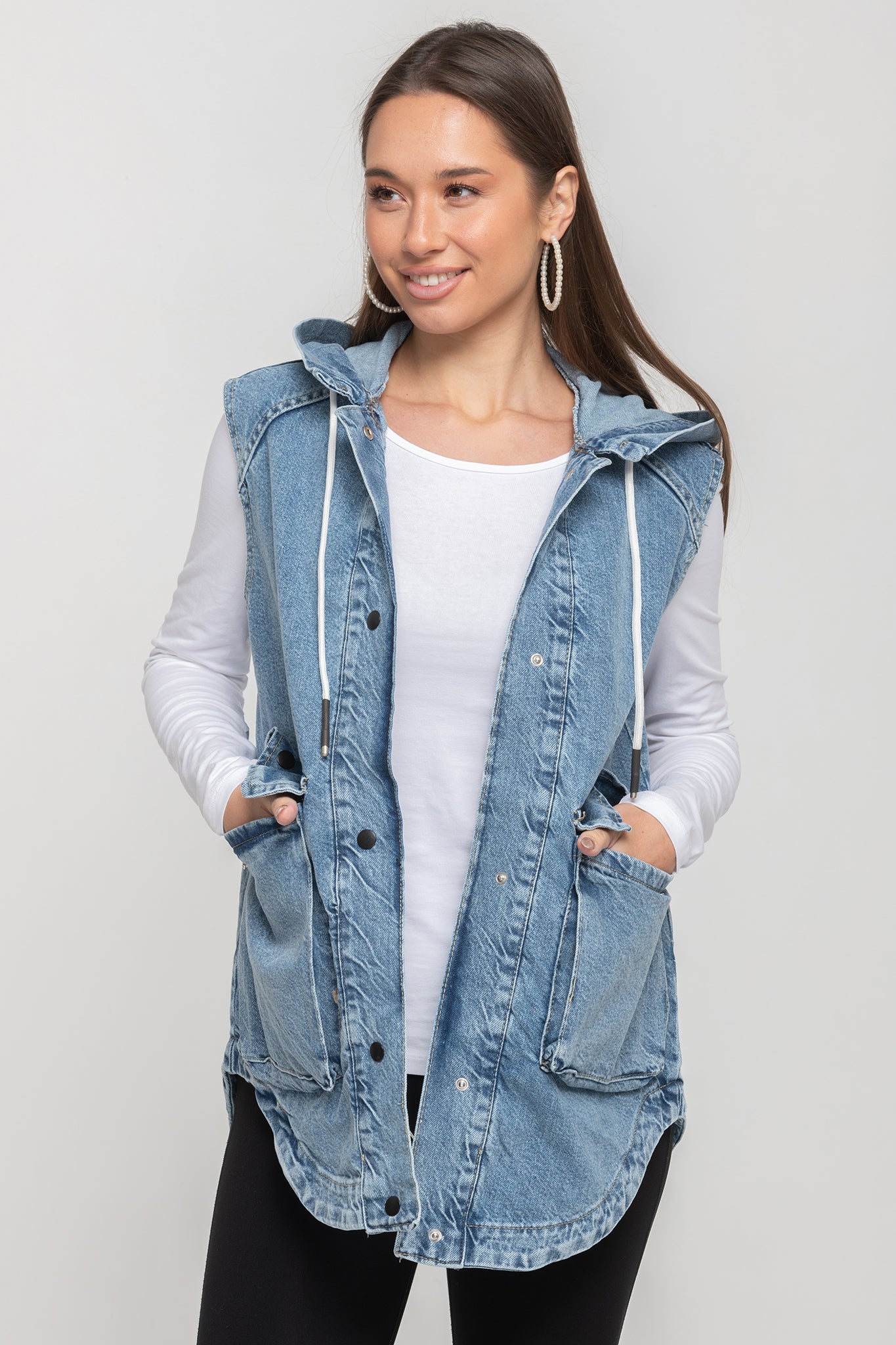 Denim vest with hood hotsell