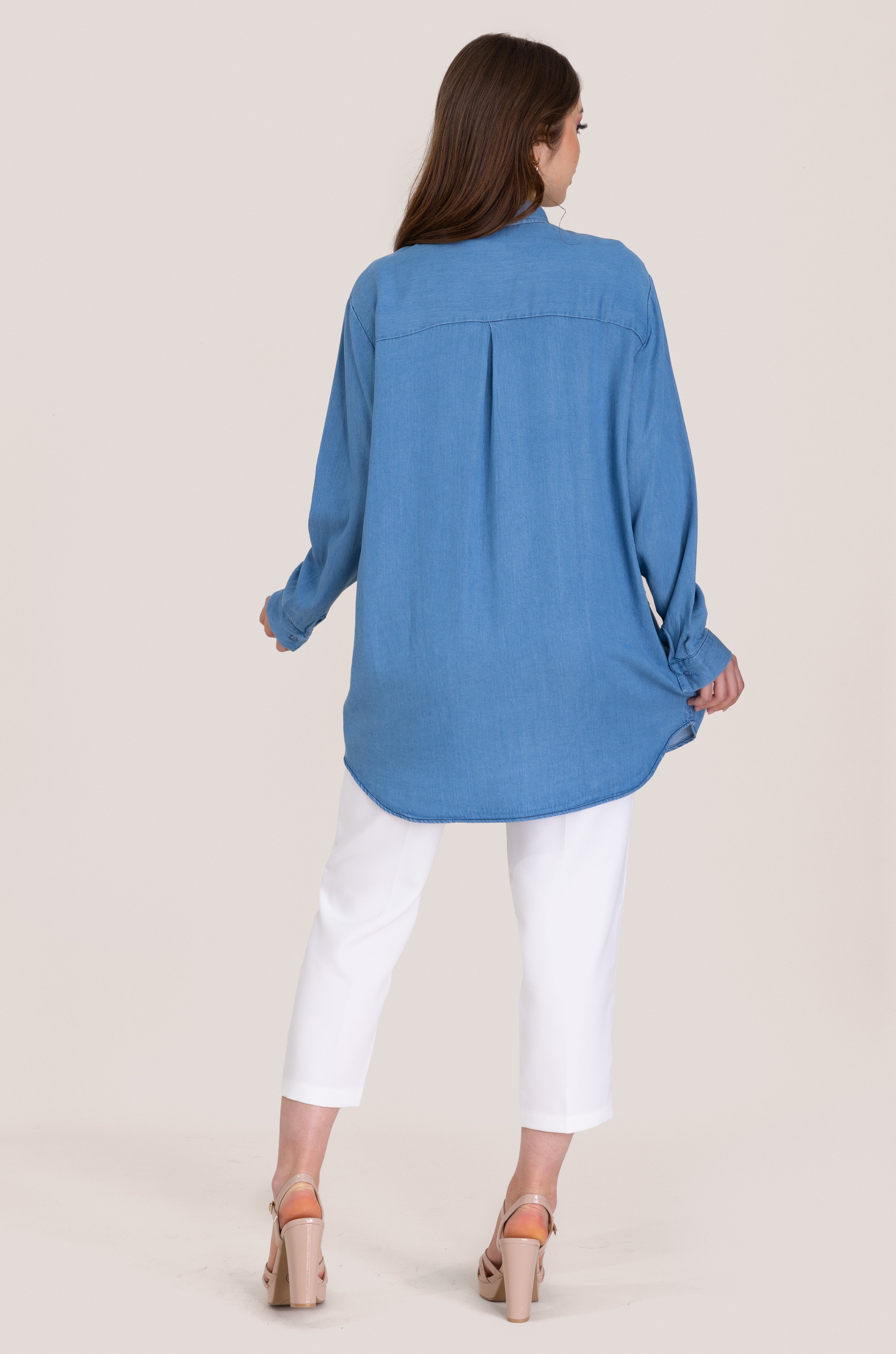 Embellished Light Jean Loose Fit Top - Blue