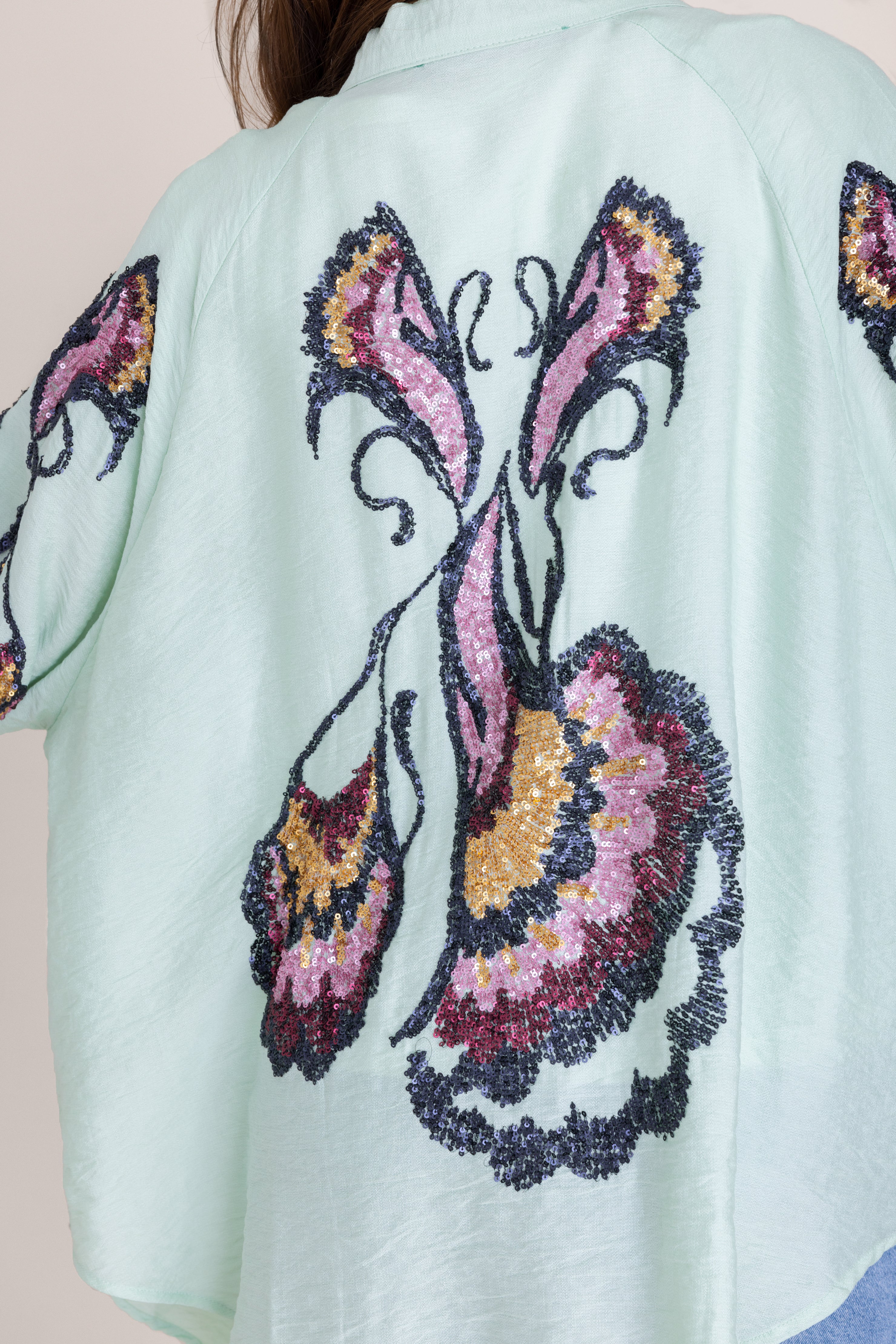 Embroidered Butterfly Cardigan - Mint