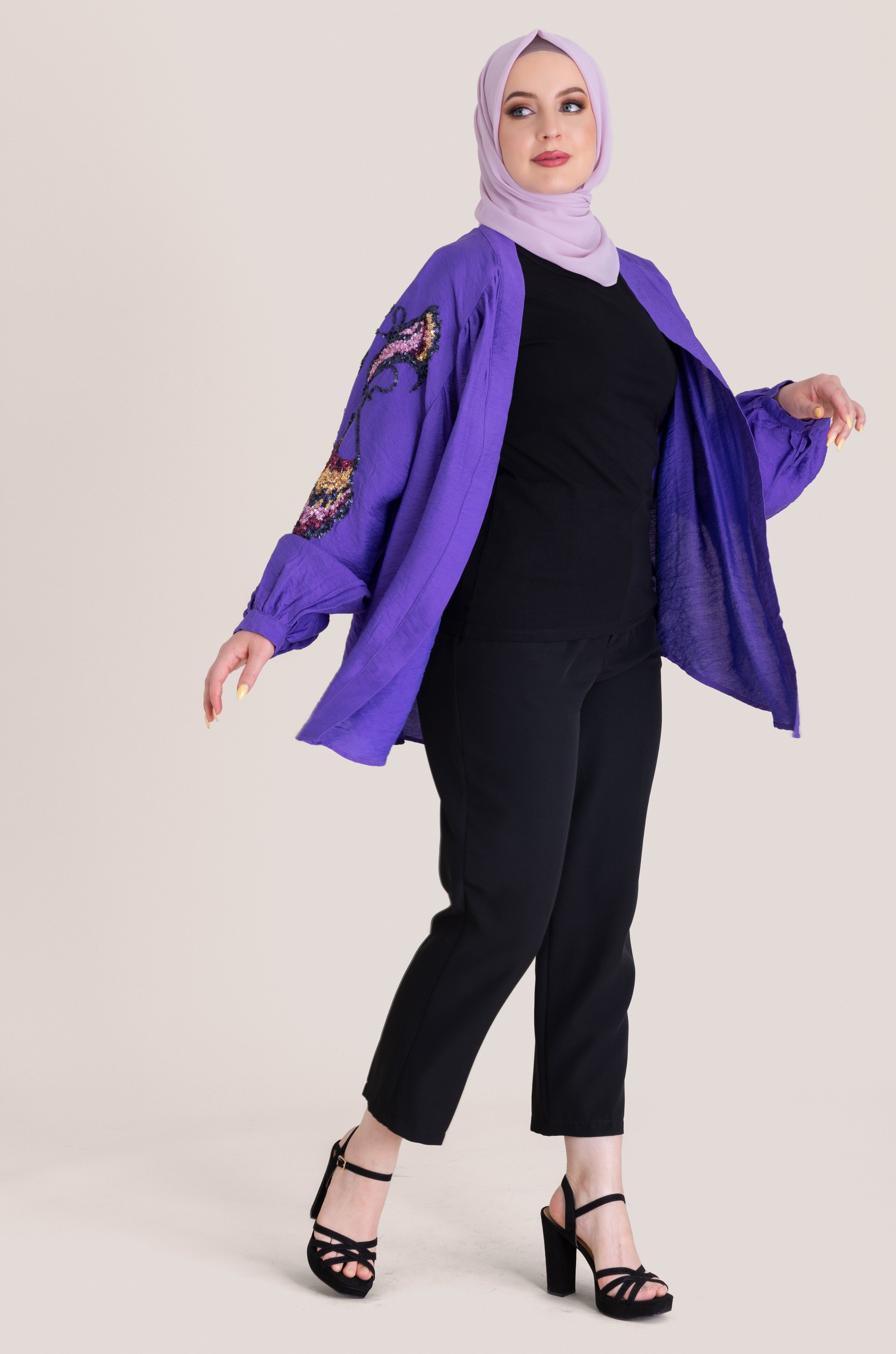Embroidered Butterfly Cardigan - Purple