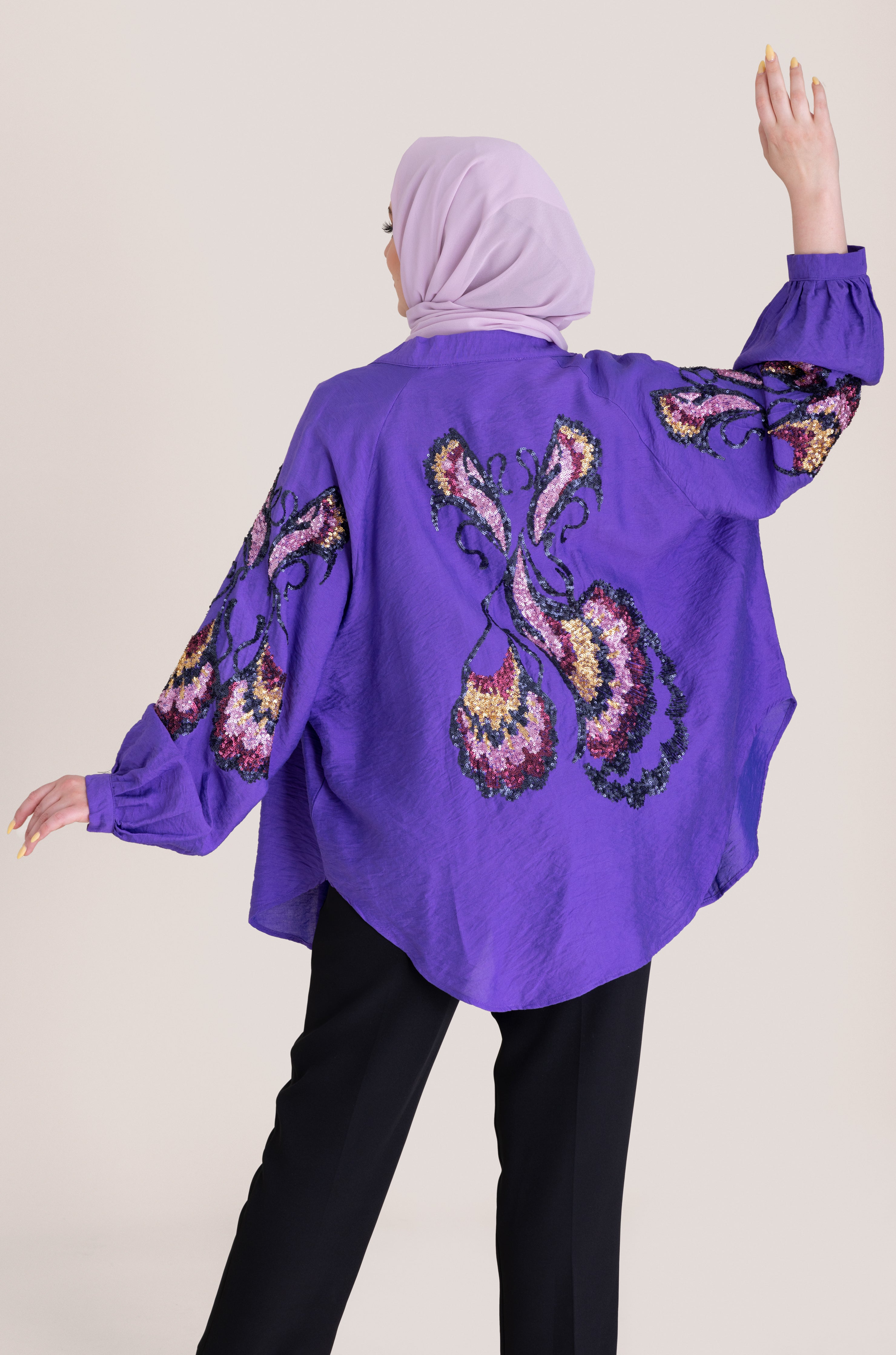 Embroidered Butterfly Cardigan - Purple