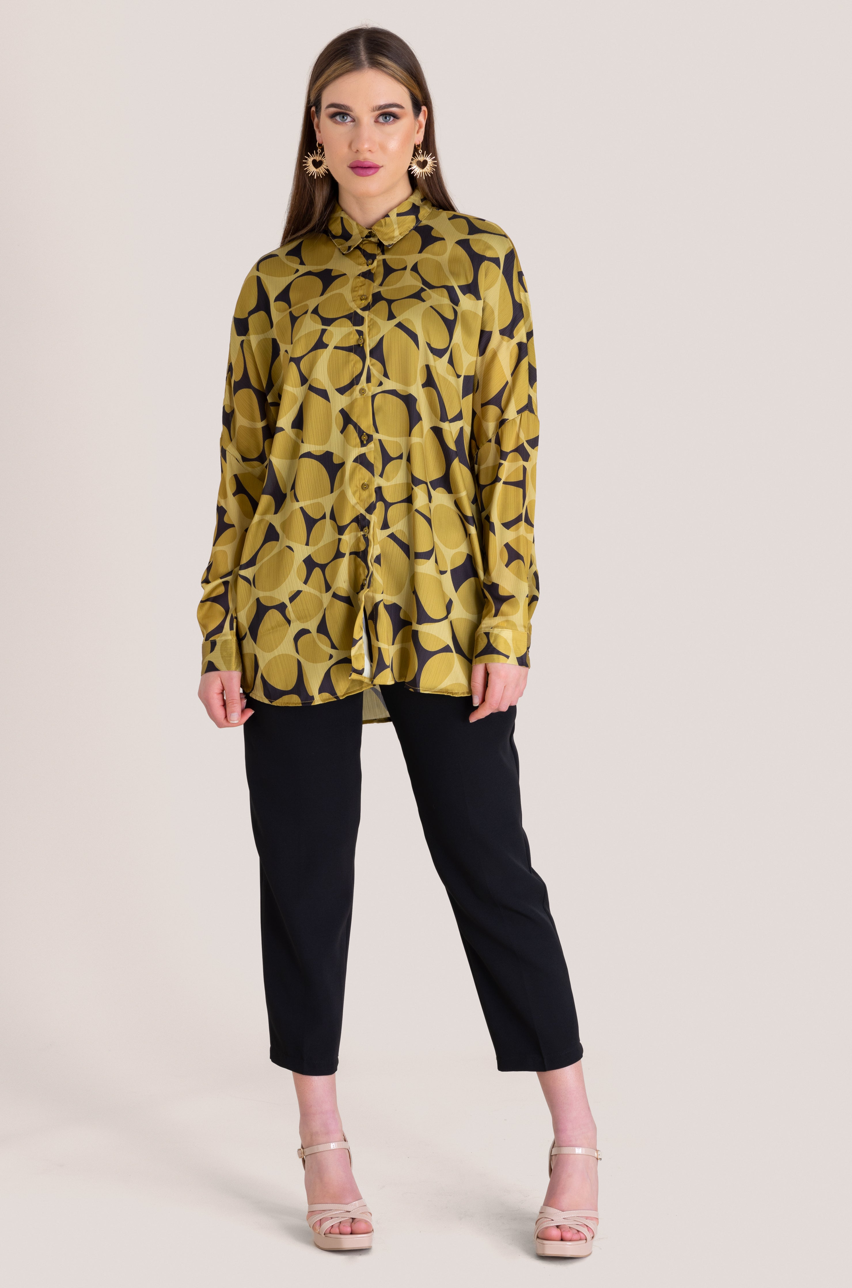 Printed Satin Loose Fit Top - Gold