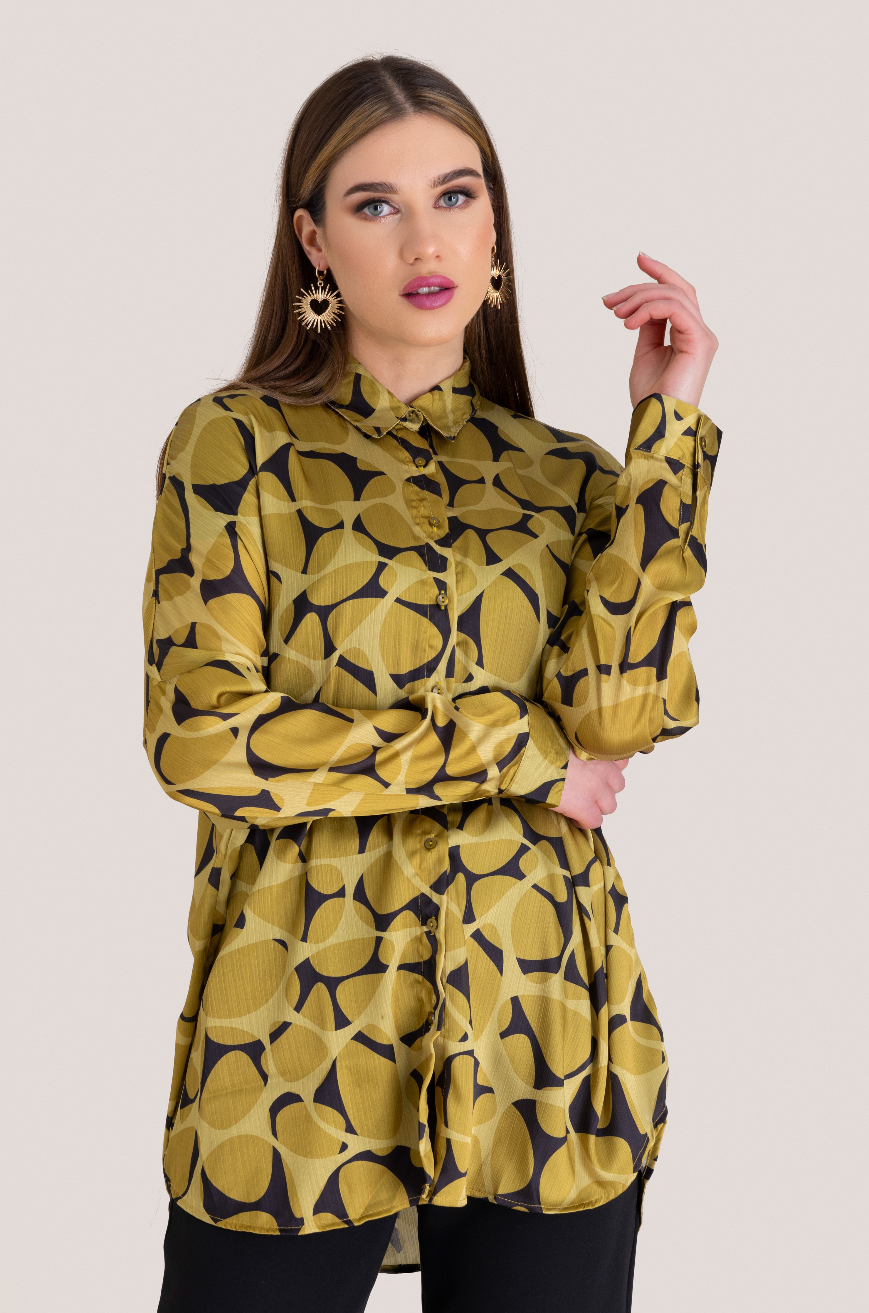 Printed Satin Loose Fit Top - Gold