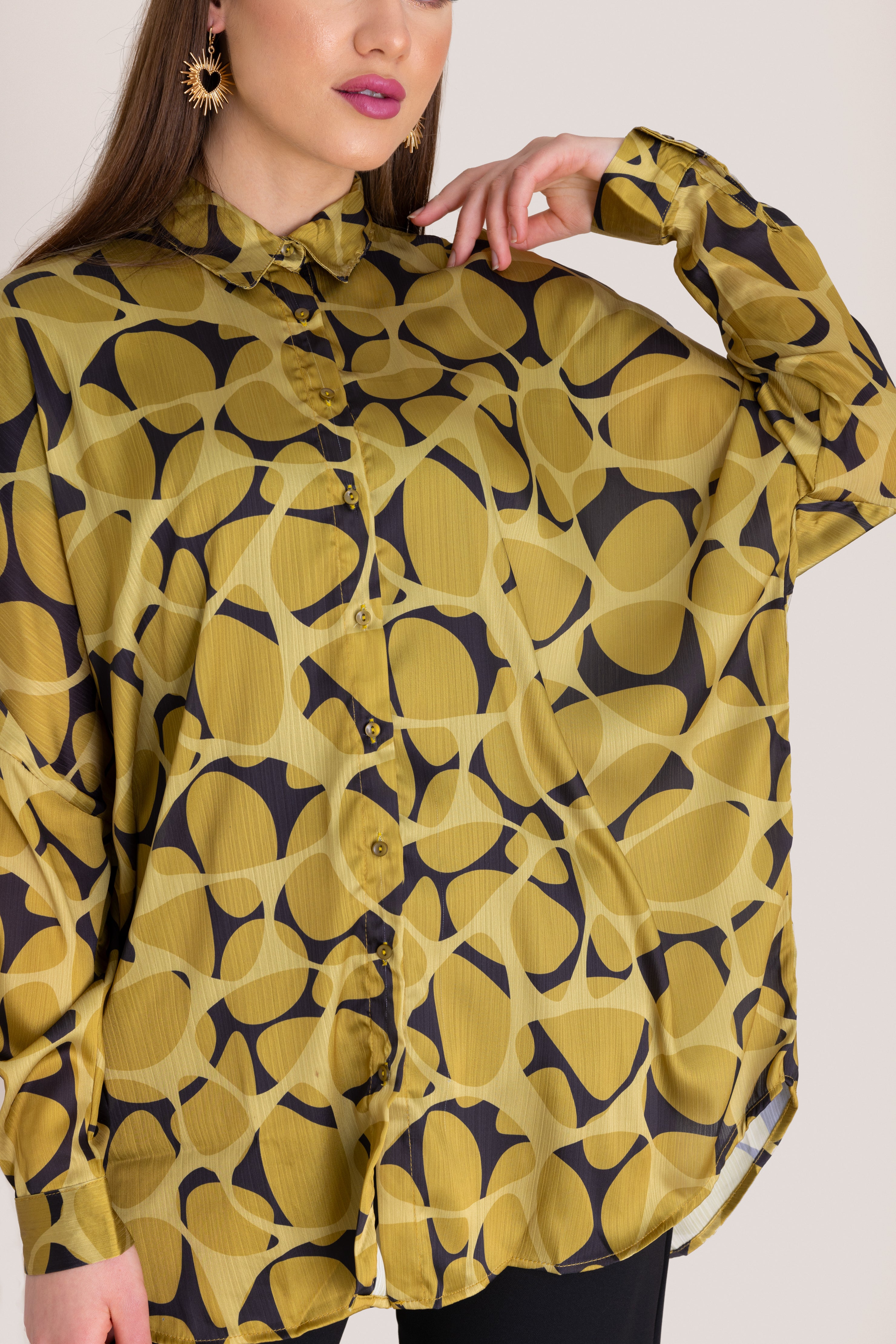 Printed Satin Loose Fit Top - Gold