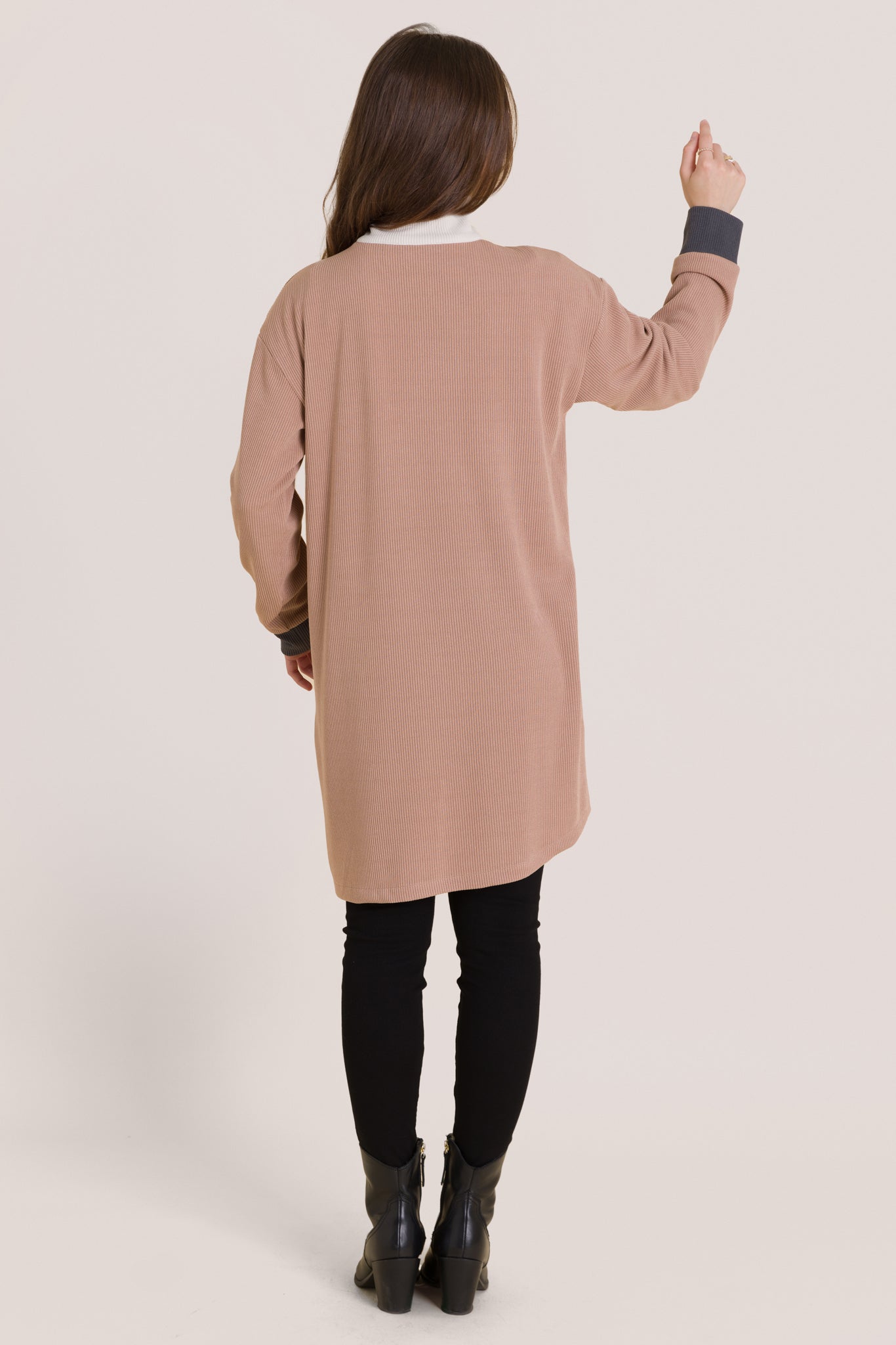 Cozy chic ribbed knit tunic-Nude White