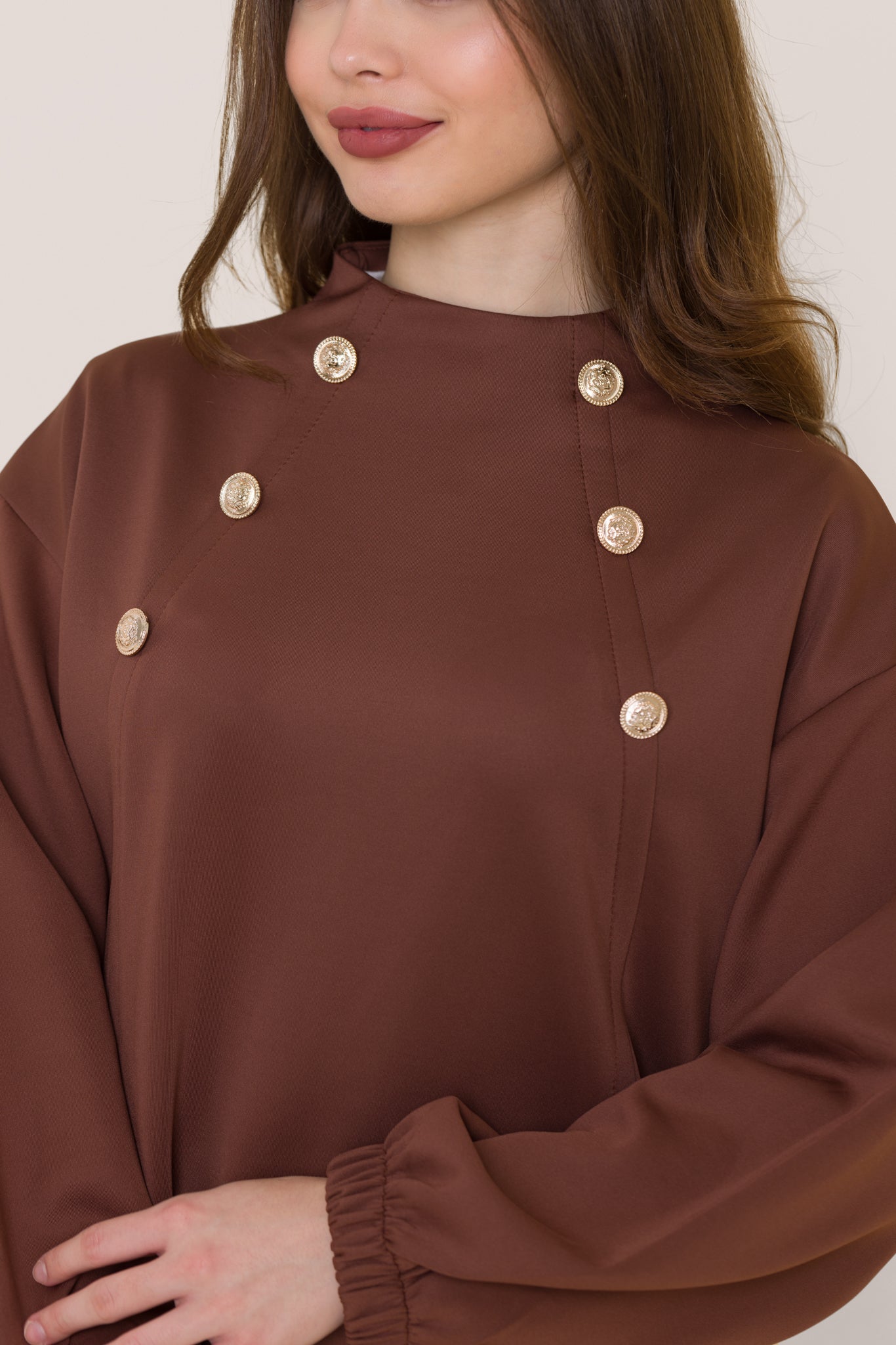 Long Sleeves Golden Button Sweater-Espresso