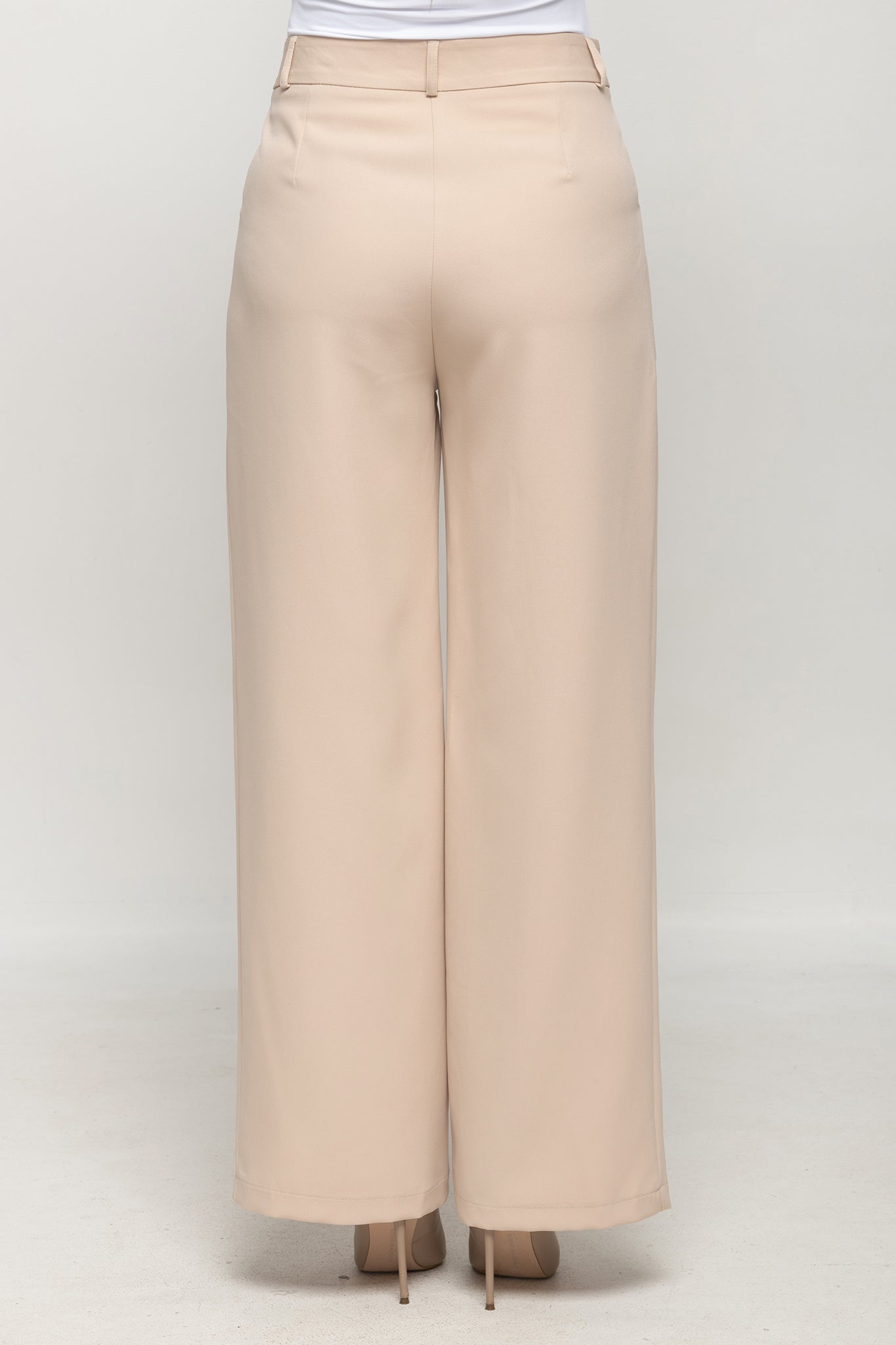 Wide-Cut Dress Pants-Beige