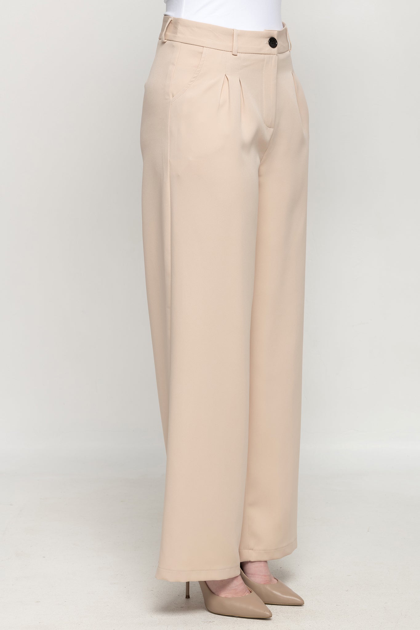 Wide-Cut Dress Pants-Beige