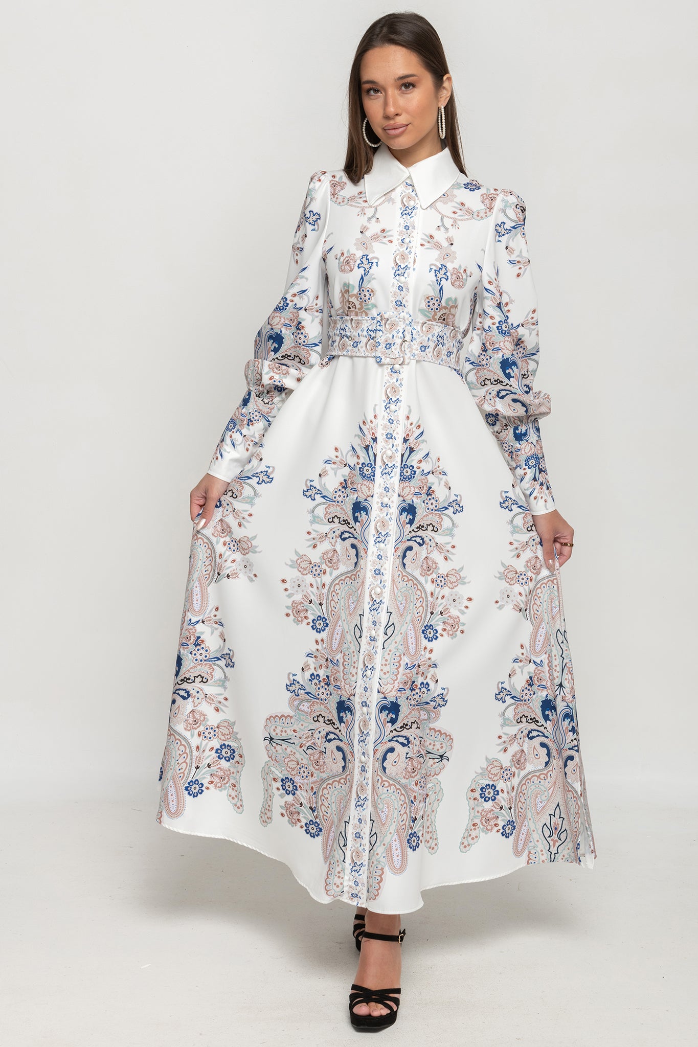 Royal Bloom Dress-White Blue