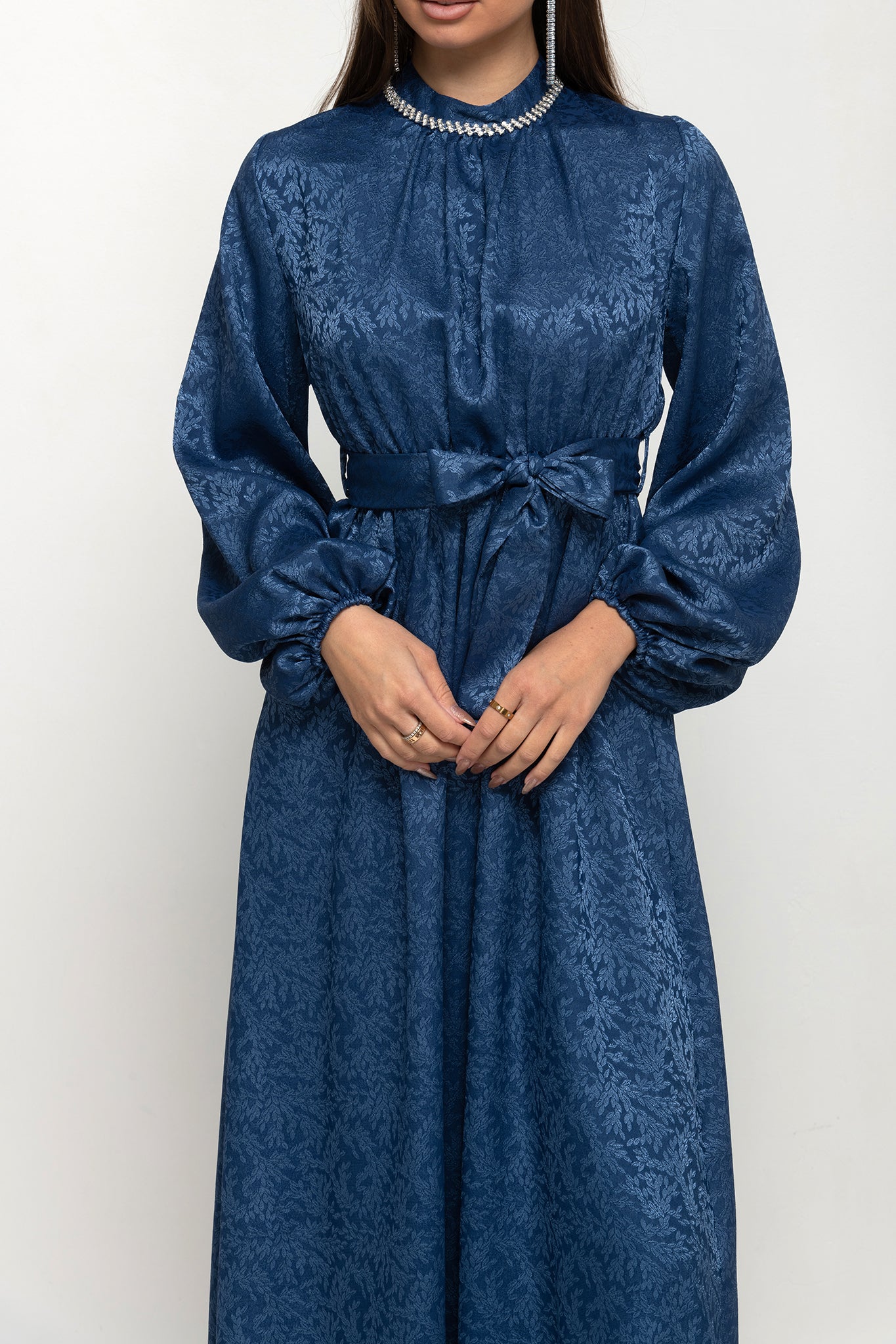 Crystal Shimmer Printed Dress-Palm Blue