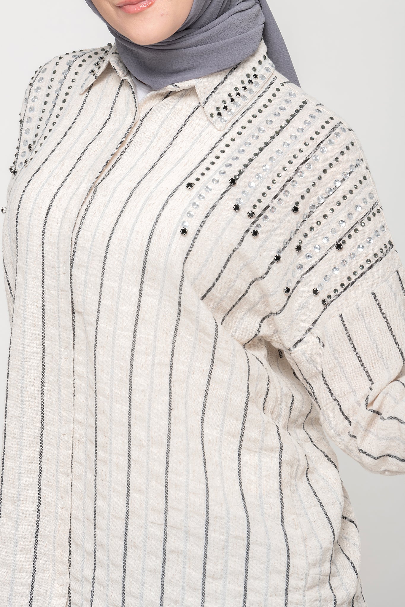Embroidered Striped Elegance-Grey