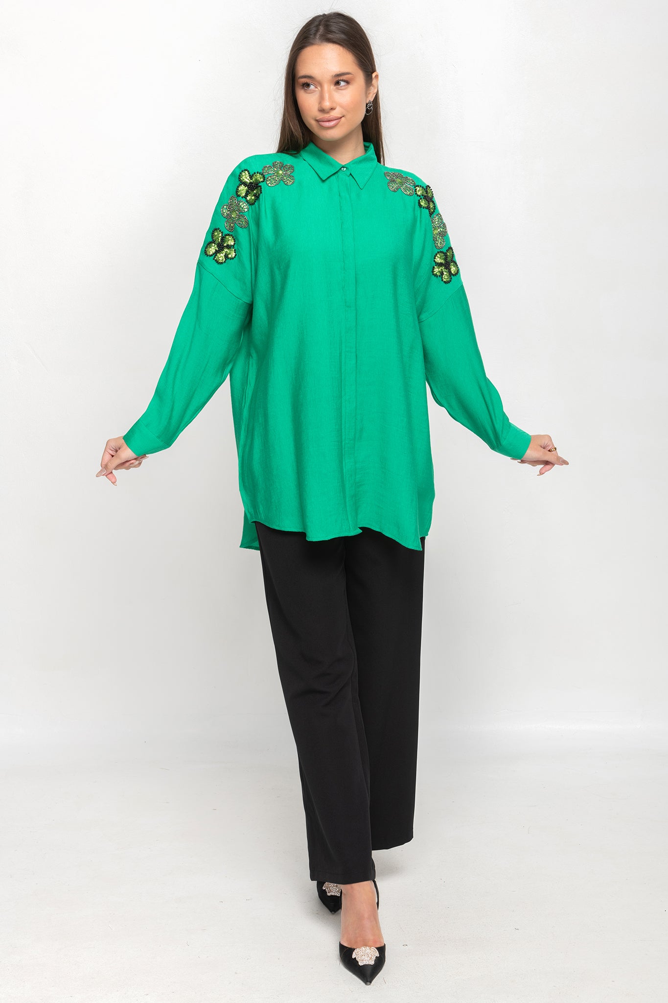 Flora Embroidered shirt- Green