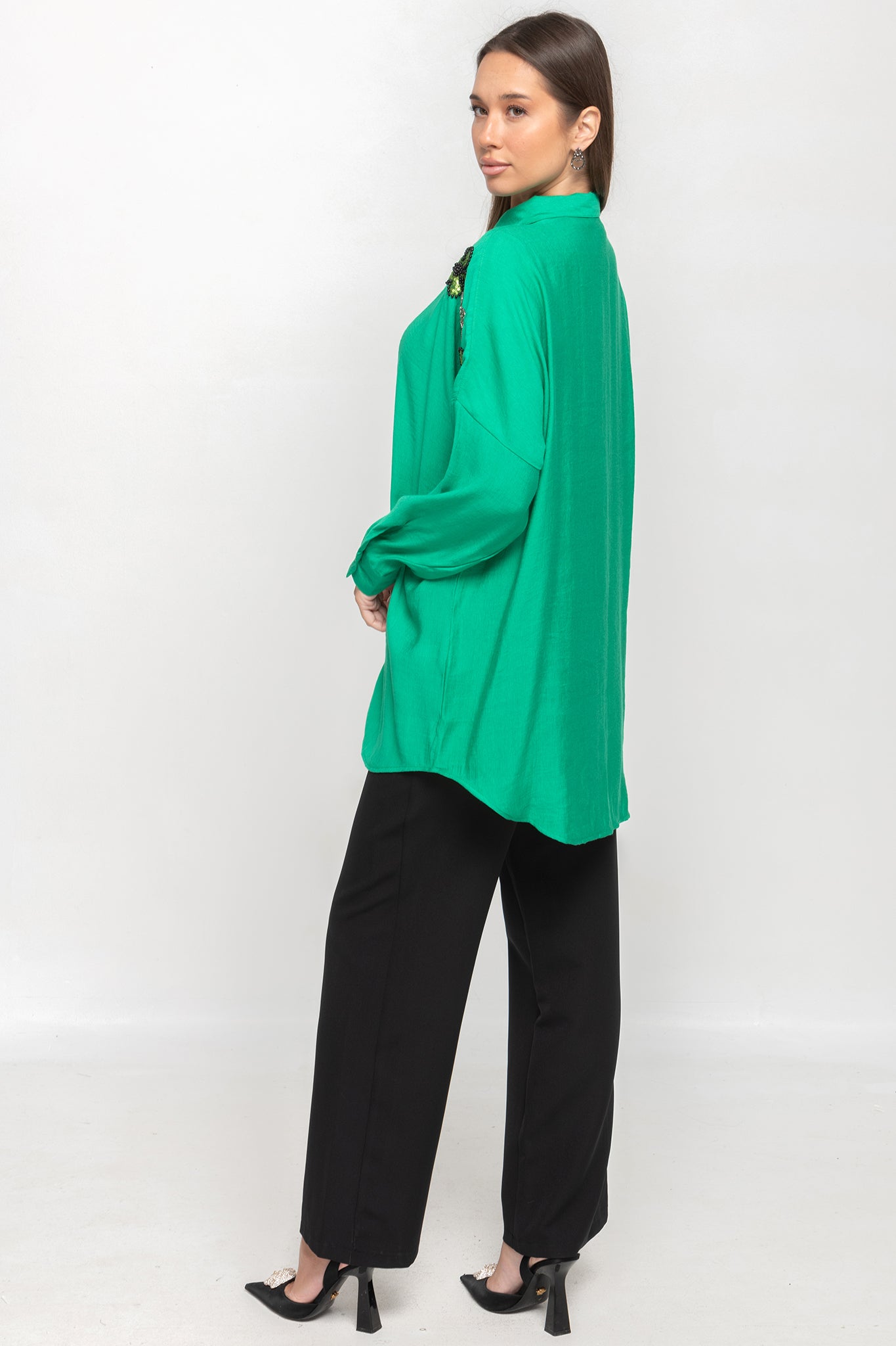 Flora Embroidered shirt- Green