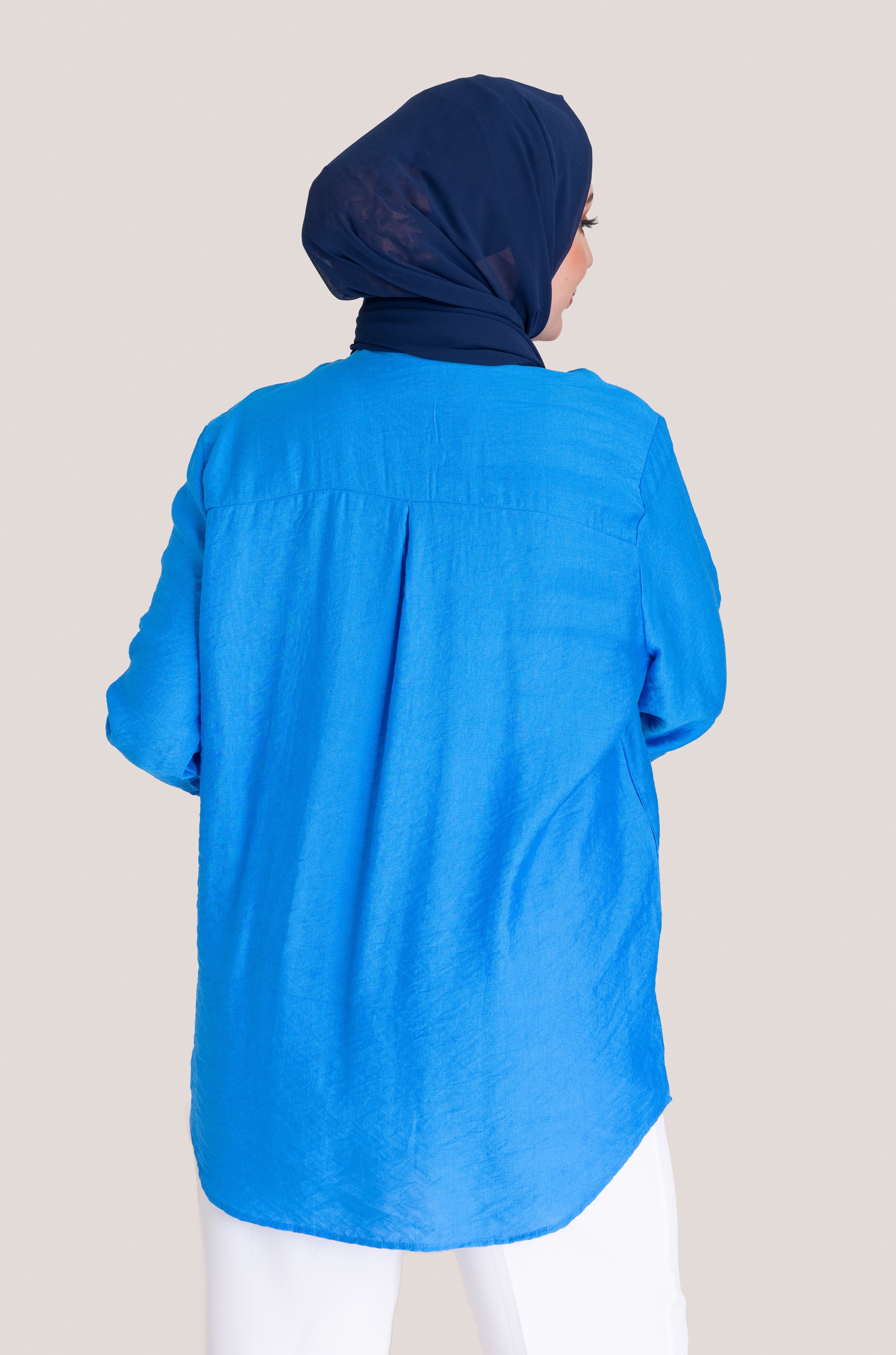Embellished Patterned Loose Fit Top - Blue