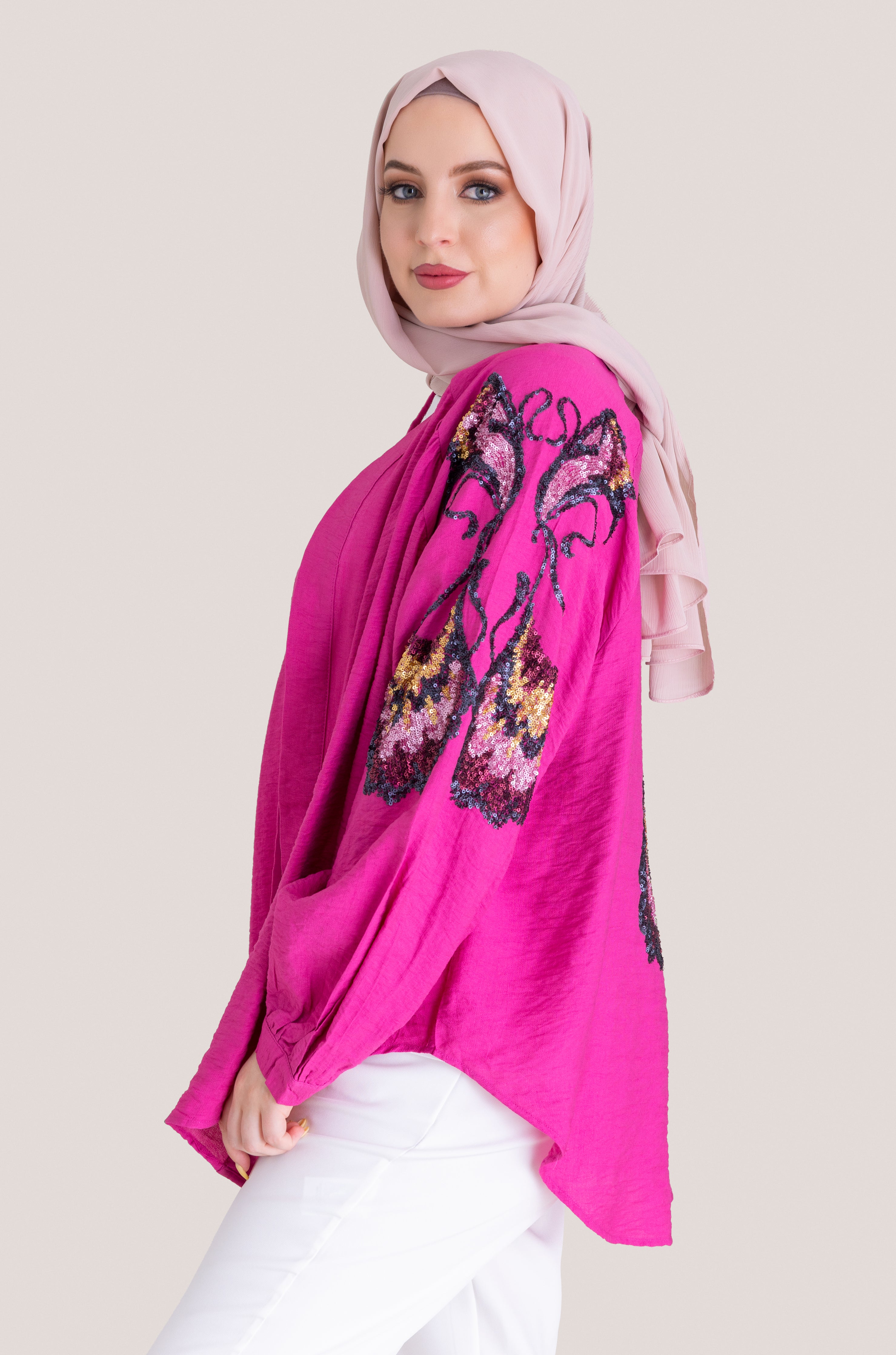 Embroidered Butterfly Cardigan - Fuchsia Pink