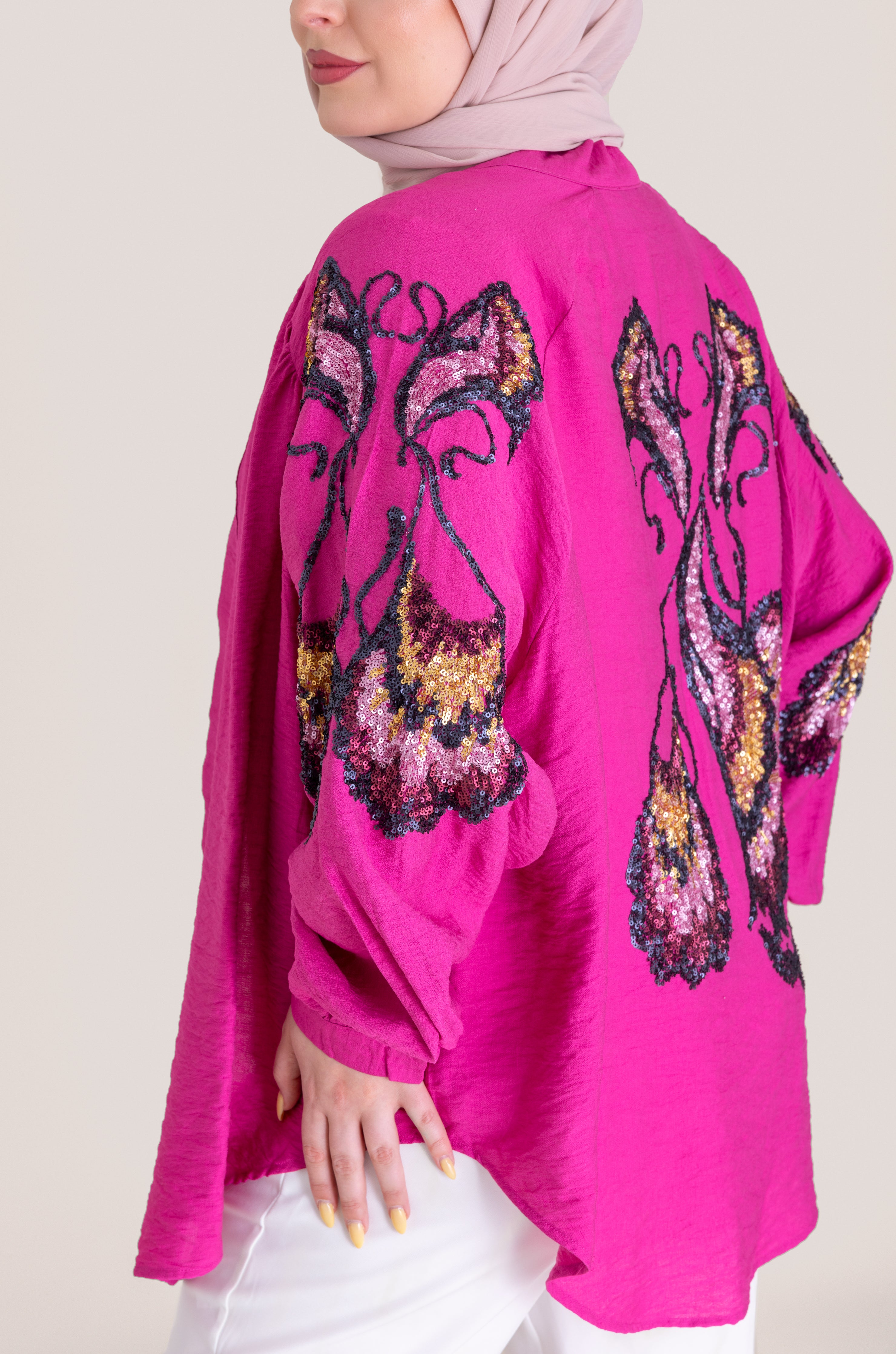 Embroidered Butterfly Cardigan - Fuchsia Pink