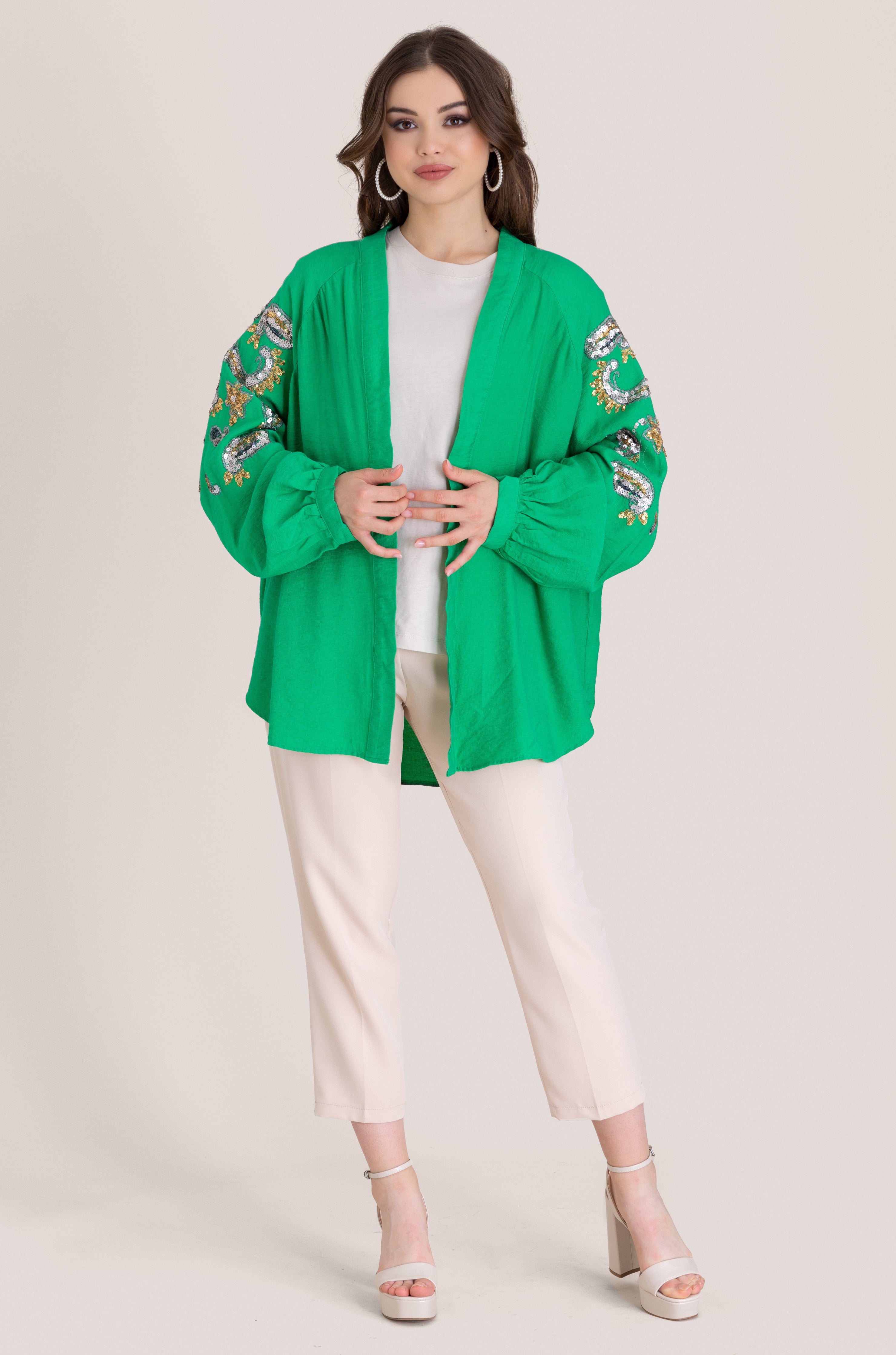 Embroidered Floral Cardigan - Green
