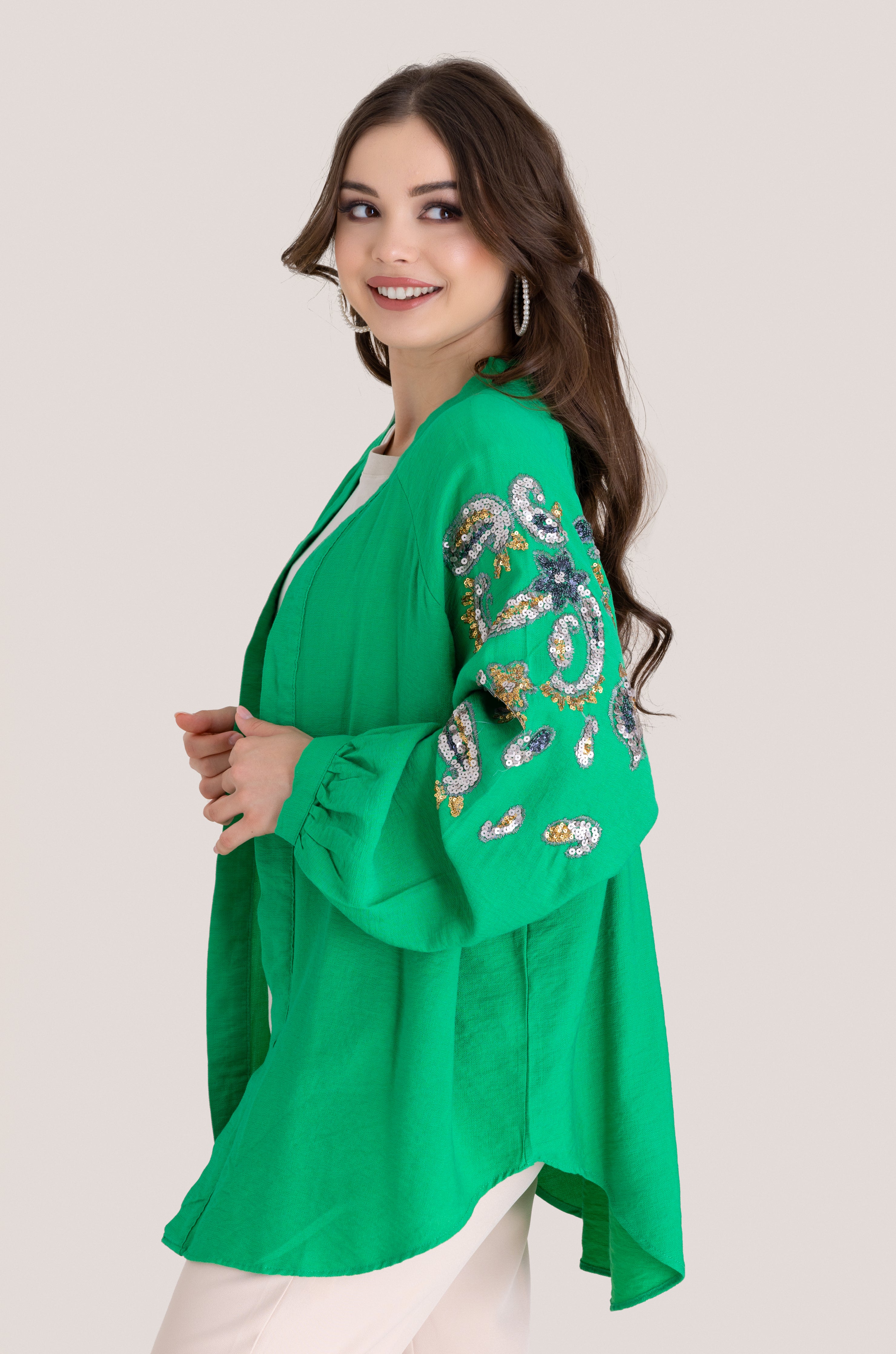 Embroidered Floral Cardigan - Green