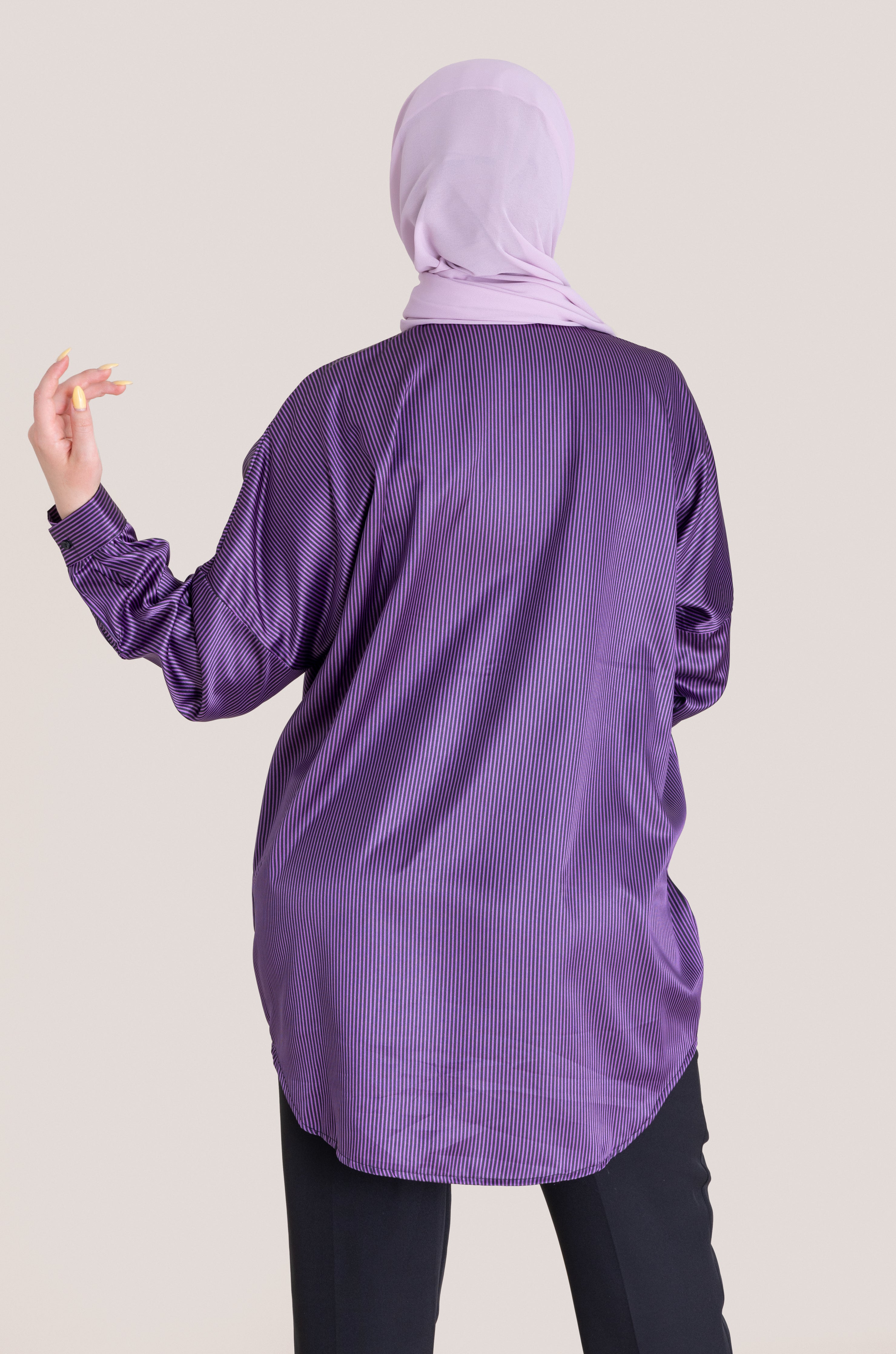Crystal Embellished Print Loose Fit Top - Purple