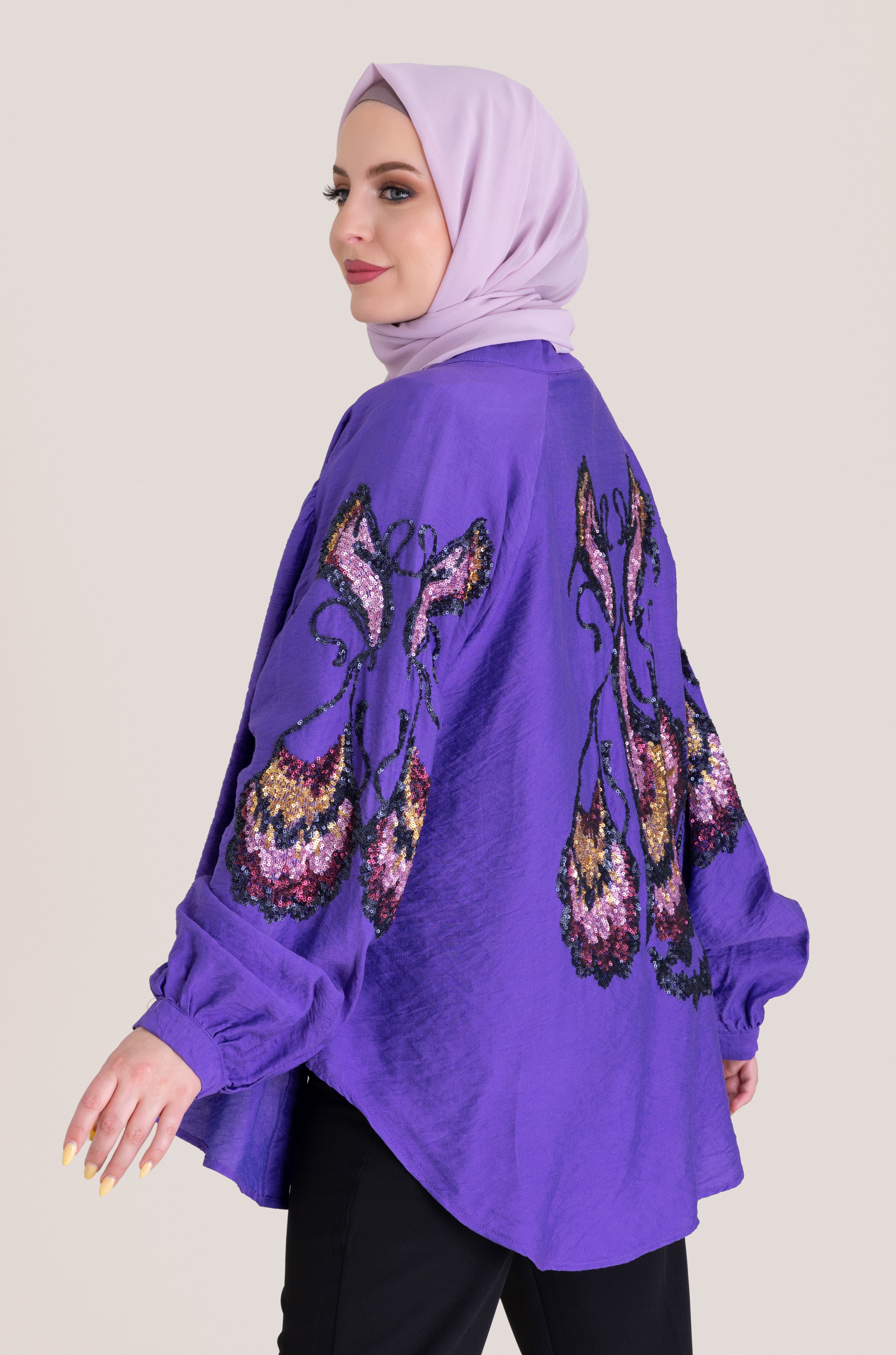 Embroidered Butterfly Cardigan - Purple
