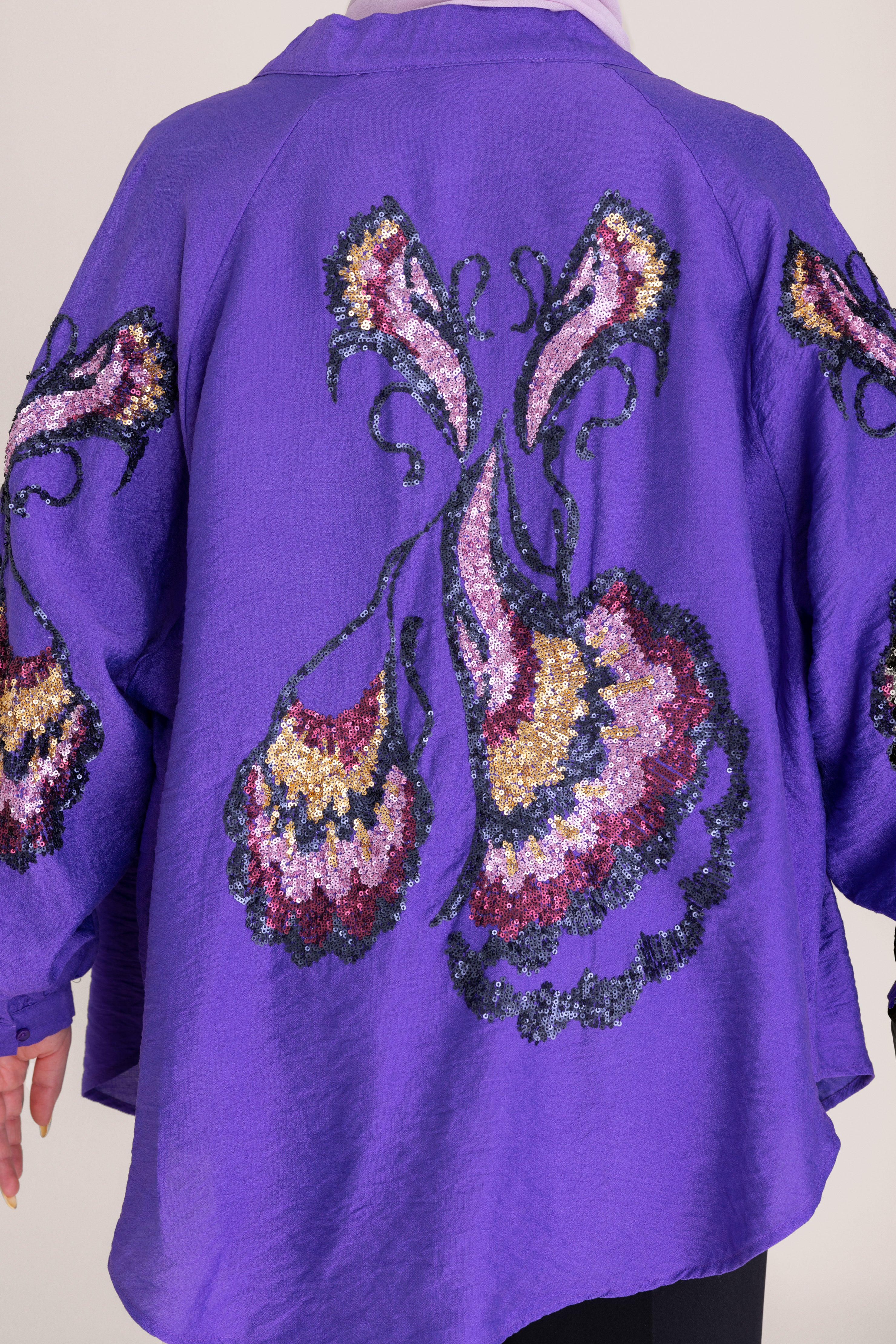 Embroidered Butterfly Cardigan - Purple