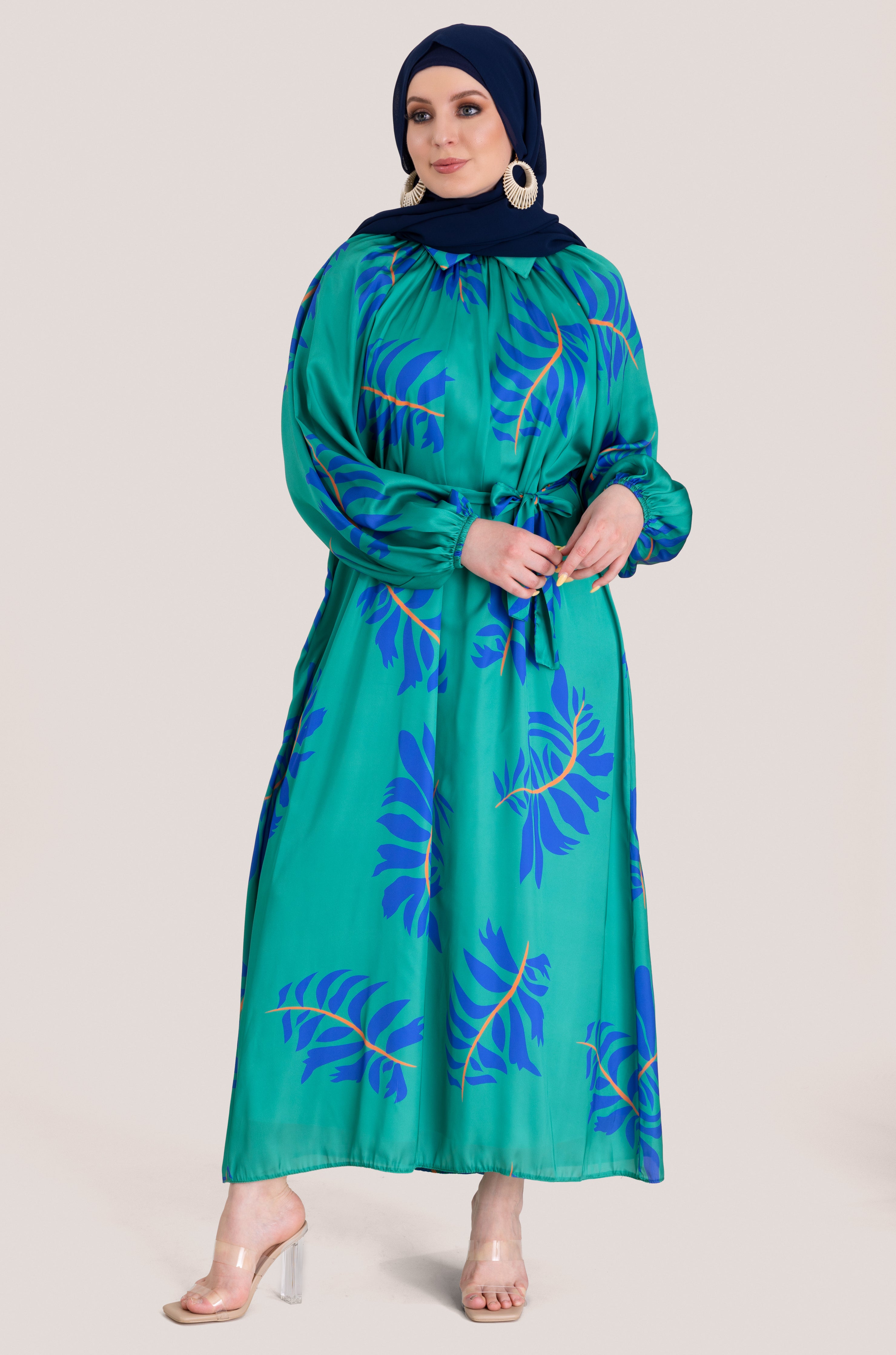 Forest Satin Maxi Dress - Cyan Green