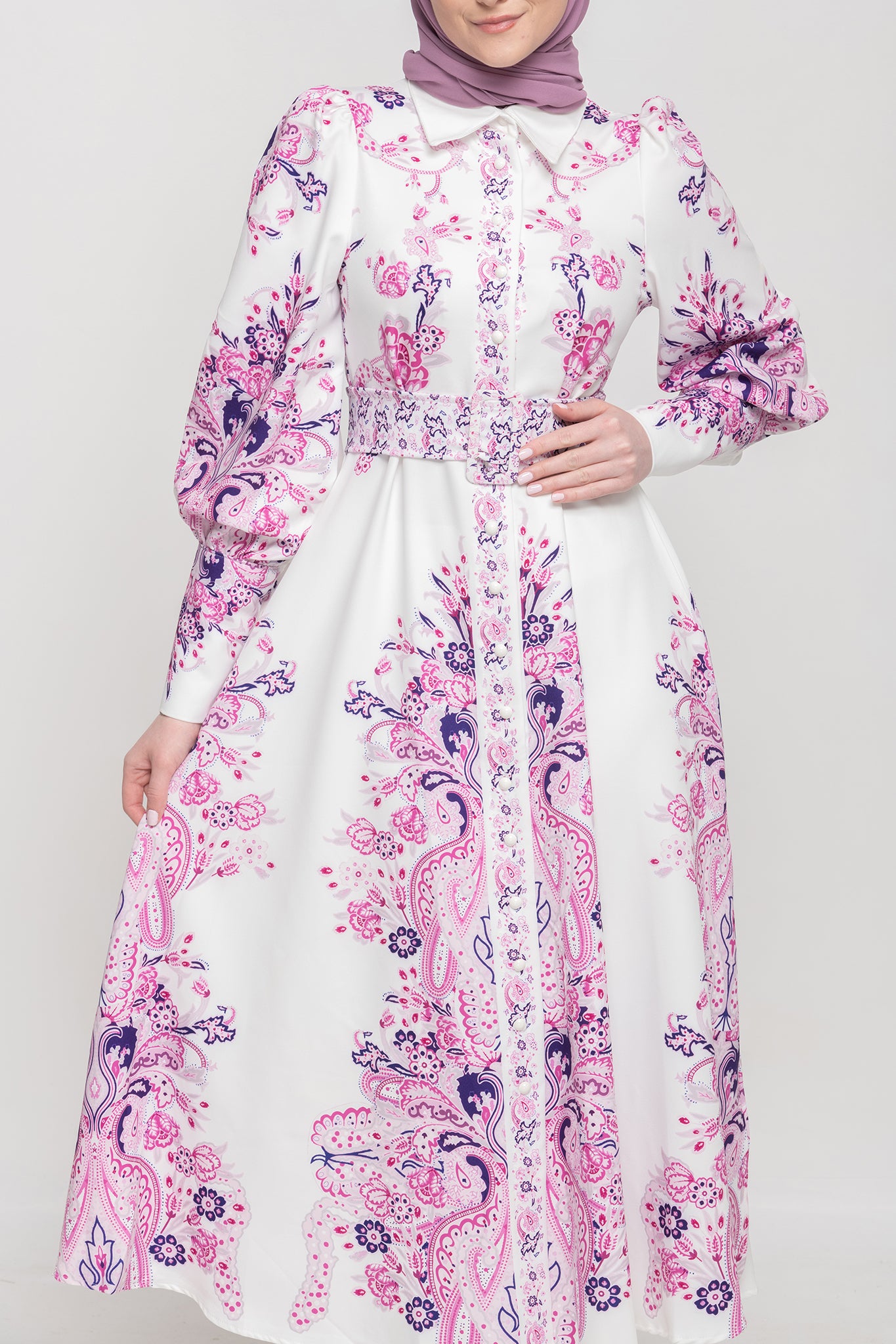Royal Bloom Dress-White Purple