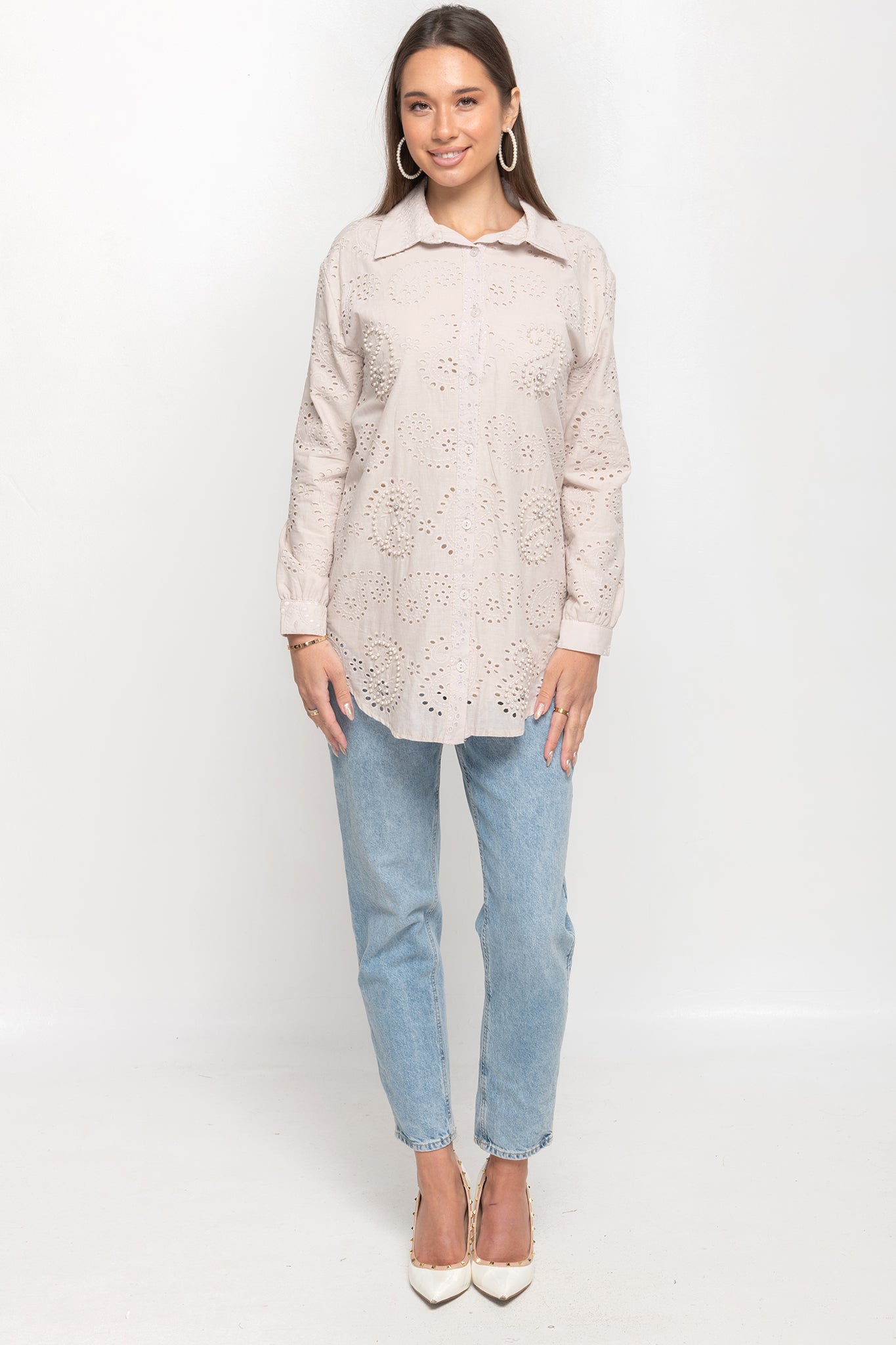 Pearl Elegance Top - Sandy Beige